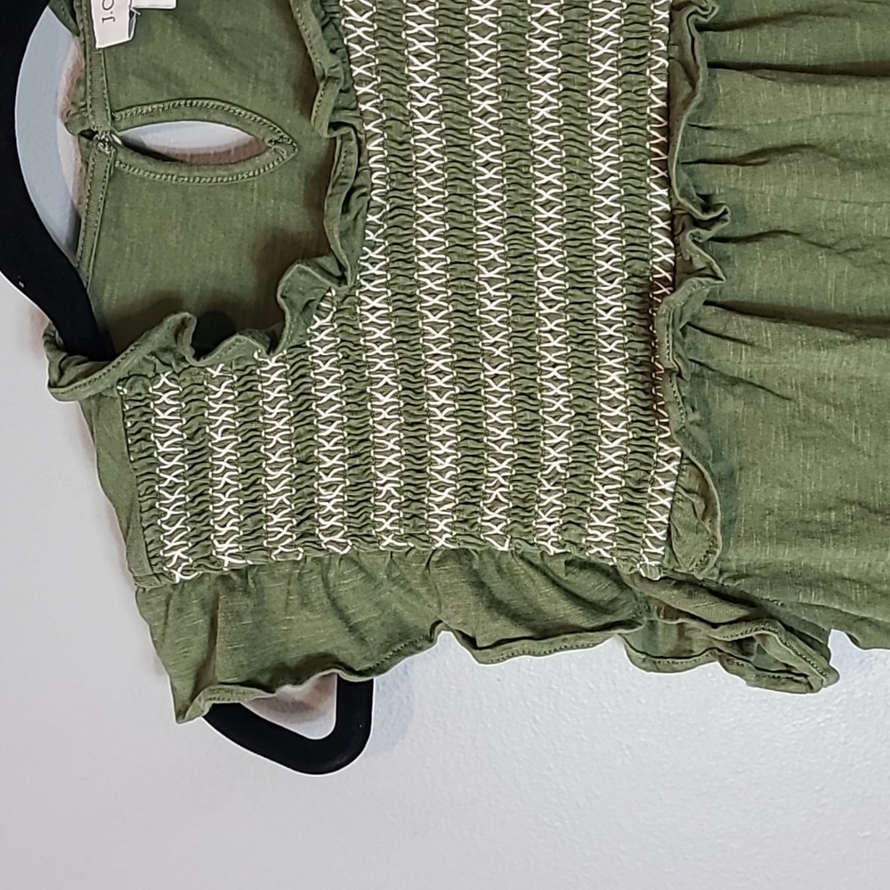 J. Crew Ruffle Neck Top Flutter Sleeve Preppy Cottage Girl‎ Size XS Earth Tone - Picture 2 of 7
